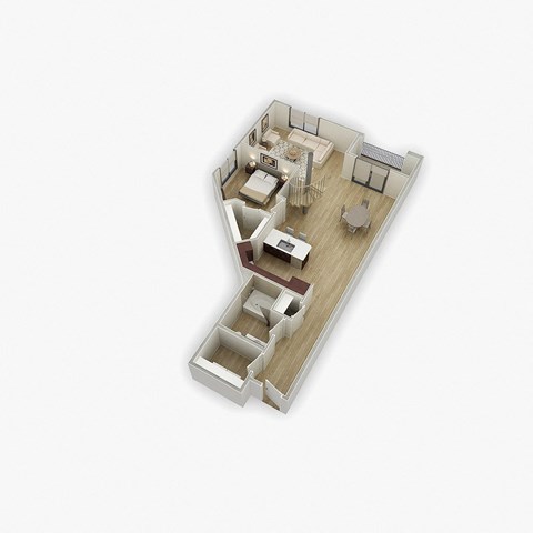 Floor plan for 2 beds, 2 baths, 1287 sqft